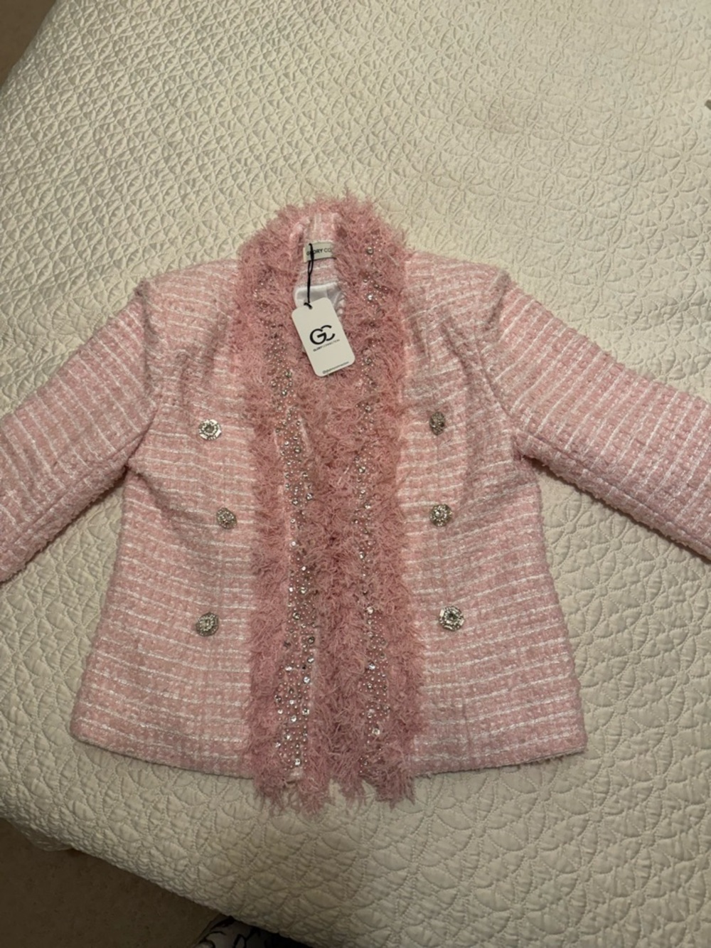 Embellished Pink Bouclé Blazer Jacket - Picture 3 of 4
